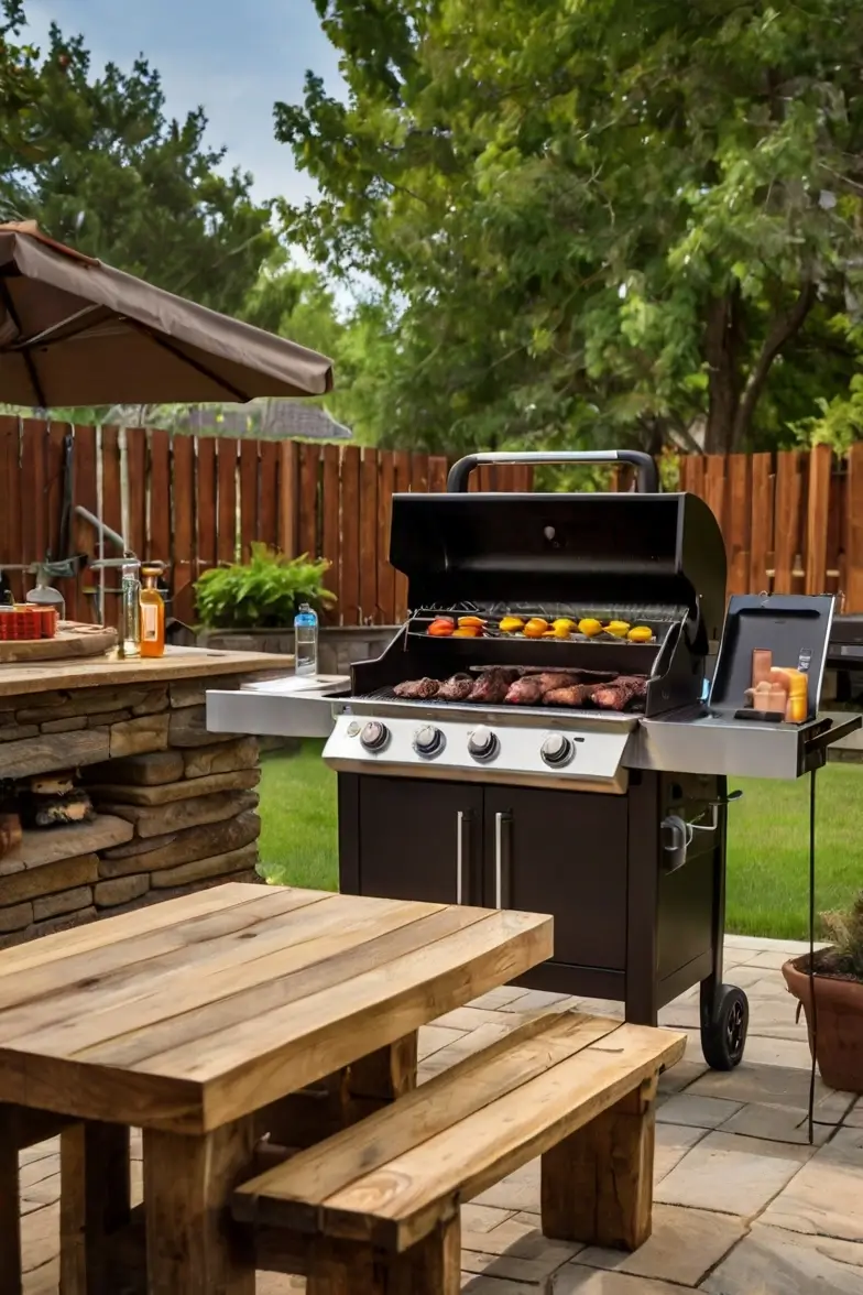 Friends enjoying a backyard barbecue party